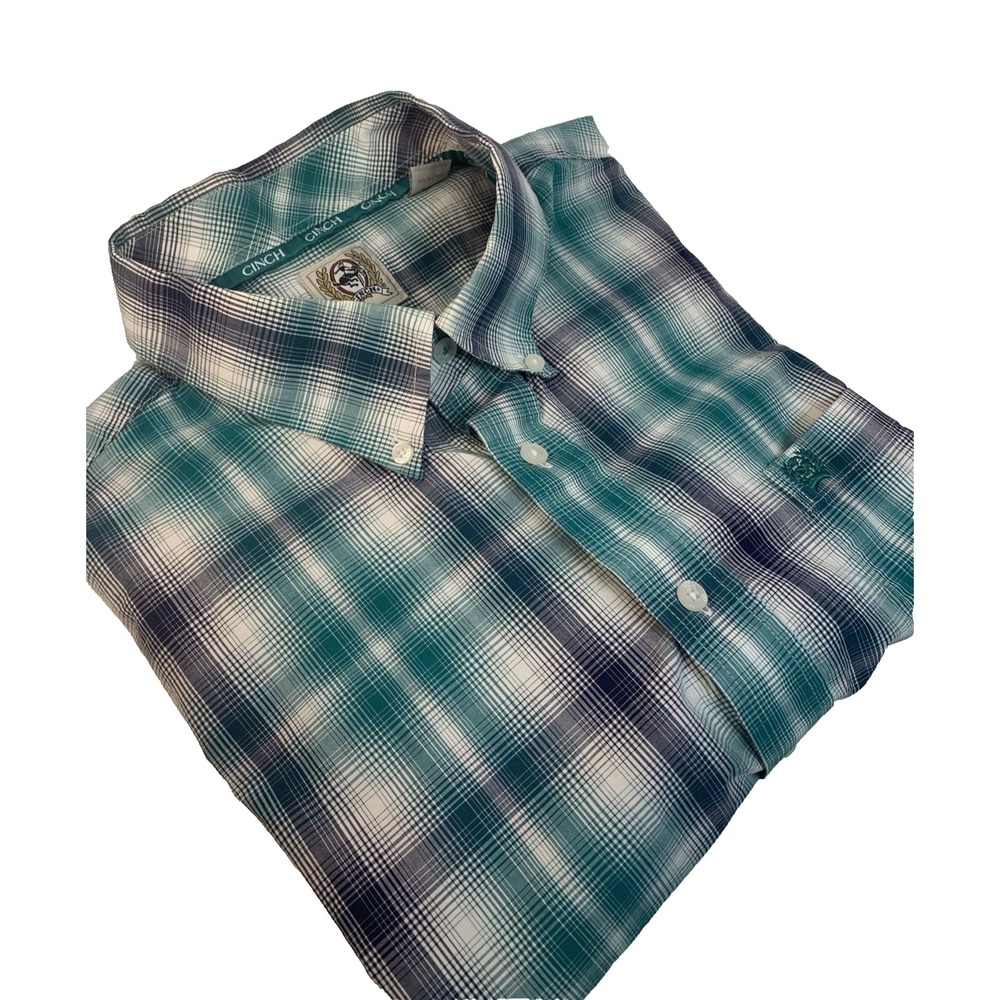 CINCH Short Sleeve Button Down Shirt Men's‎ XL Green Plaid Cowboy Rodeo Ranch